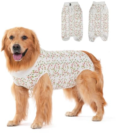 DoggieKit Combinaison de Récupération pour Chiens après la Chirurgie,Chien Body Chirurgical Chemises pour Chiens Femelle Male,Body Chien Post Operatoire Protection pour Petits (Blanc-Cerise, XXL)