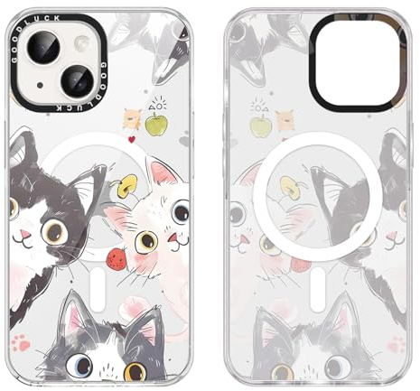 Foonary Cute Cat Print Phone Case for iPhone 15 Magnetic Case 6.1, Compatible with MagSafe, Clear Luxury Cool Coquette Pattern Design Cover Shockproof TPU Girls Women