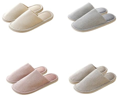 Teceyfeet Pantuflas para invitados para mujer y hombre, 4 pares, zapatillas de invierno, unisex, juego de zapatillas cálidas y lavables, 4 Color 2 Par S 2 Par L, 40/44 EU