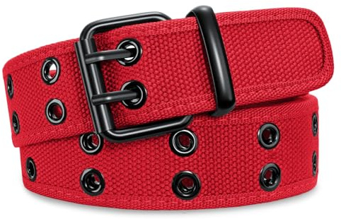 JasGood Nietengürtel Doppelloch Tülle Leinwand Arbeitsgürtel für Herren Damen Unisex Lässiger Webgürtel Stoffgürtel Schwarz Gürtel für Jeans Pants