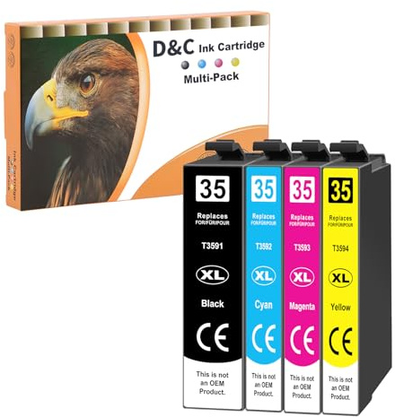 D&C 35XL Druckerpatronen für Epson 35 XL Multipack Patronen, 4er-Pack | Kompatibel mit Epson WF 4720 Patronen für Workforce Pro WF-4725 WF-4730 WF-4740 WF-4720DWF WF-4725DWF WF-4730DTWF WF-4740DTWF