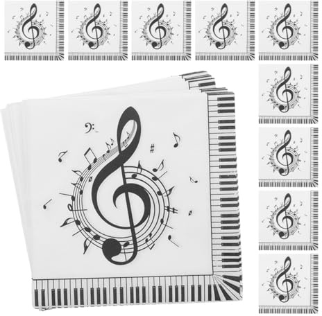 WATIIFUFU 40 Stück Bedruckte Einweg Papierservietten mit Musiknoten Motiv Quadratisch Strapazierfähig für Party und Festtag