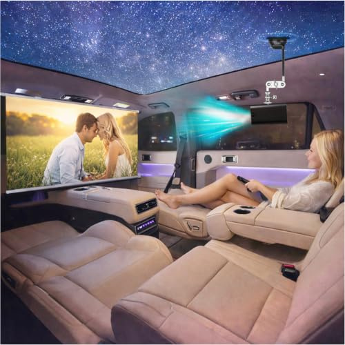 Car Projector, Mini Portable outdoor Projector Kit with 30FT Screen (16:9), Supports 4K HD Ideal for Car, Travel and Outdoor Movie Nights