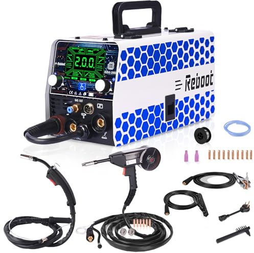 Reboot RBM2000 Saldatore 5 in 1 120 V/240 V con pistola a bobina - Kit completo aggiornamento 2025 per saldatura in alluminio, acciaio, finitura metallo, MIG, Flux Core, Lift TIG, saldatrice a bastone