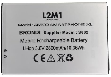 L2M1 Batteria per Brondi Amico Smartphone XL Smartphone Android Dual Sim 4G GPS Supplier Model S602 Li-ion 3.8V 2800mAh 10.36Wh