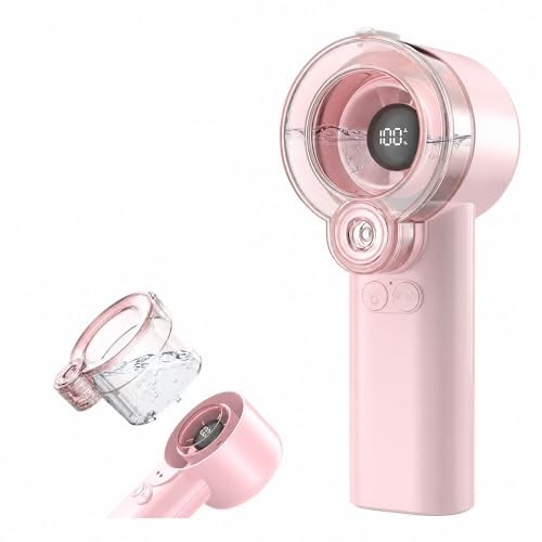FONASONIC 2-in-1 Handheld Misting Fan, Portable Water Spray Fan Rechargeable with 5 Speeds & LED Display, Personal Mini Cooling Fan with Detachable Tank, Summer Gifts for Women, Men - Pink