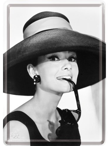 Nostalgic-Art 10166 Celebrities - Audrey - Hat & Glasses, Blechpostkarte 10 x 14 cm