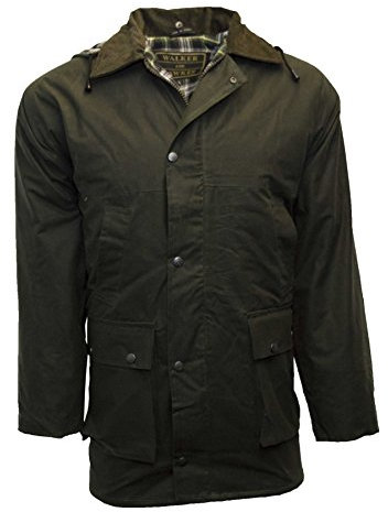 Walker & Hawkes Benson - Herren Jagd-Mantel gewachst - ohne Wattierung - Country-Stil - Olivgrün - Größe L (42-44)