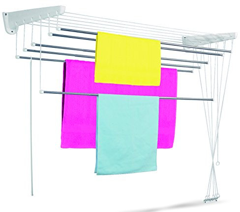 Casabriko Étendoir à Linge à Barre de Douche Mural et Plafond 100-160x41x135 cm Bianco