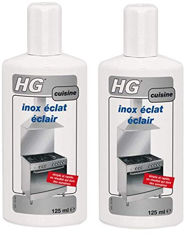 HG inox éclat ‘éclair’ 125 ml – est un nettoyant inox qui fait briller et protège , lot de 2