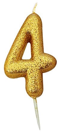 Anniversary House Metallic Gold Glitter Candle, Number 4, 4th Birthday Cake Topper, 7 Centimeters, AHC90/4