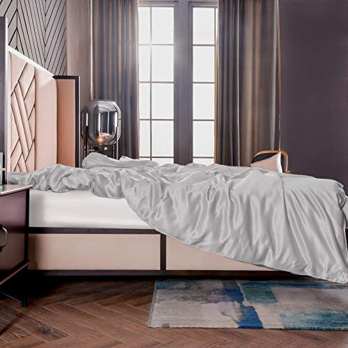 THXSILK Seide Bettbezug, Seide Tröster Cover, Seidenbettwäsche, 100% 19 Momme Bestnote Maulbeerseide Bettwäsche - Grau 200 x 200cm