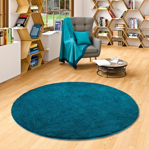 Snapstyle Hochflor Shaggy Teppich Palace Petrol Rund in 7 Größen