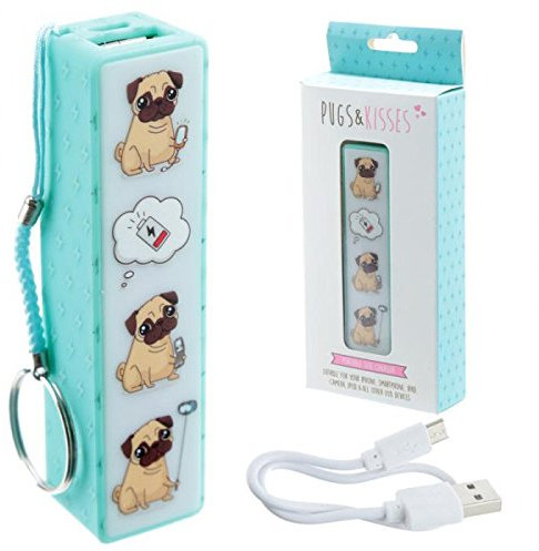 Puckator Pug-Pugs and Kisses Keychain with USB Power Bank, Multi-Colour