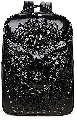 Antaina Schwarz 3D Bull Head Geprägte Rucksack Personalisierte Coole Niet PU Punk Shcool Tasche Bookbag