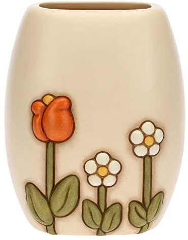 THUN, Vase aus Keramik, handverziert, mit konischer Blumendekoration, mittlere Version, Linie Happy Country, 15,6 x 12,2 x 19 cm