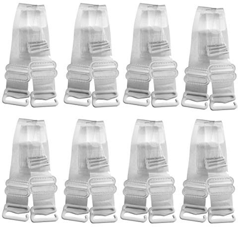 DoHope Clear Invisible Bra Shoulder Strap - Metal Hook w/Plastic Cover, 3/8 5/8 3/4 (8 Pairs, Regular - 12mm (1/2))