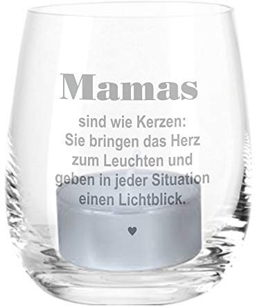 4you Design Windlicht mit Spruch Mama´s sind wie Kerzen – Schöne Geschenkidee für Mütter, zu Weihnachten oder Muttertag- Transparentes Glas für Kerzen – Spülmaschinengeeignet