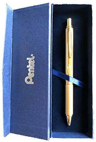 Pentel EnerGel Sterling Liquid-Gelschreiber in anthrazitfarbenem Gehäuse, Strichstärke 0,35 mm, Kugeldurchmesser 0,7 mm, Schreibfarbe (Gold, Geschenkbox)