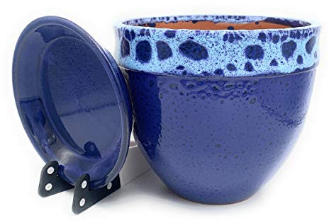 Sun Cakes Glazed Ceramic Plant Pot with Saucer Orchid/Succulent Flower Pot Bella (26cm x 22cm, Blue)