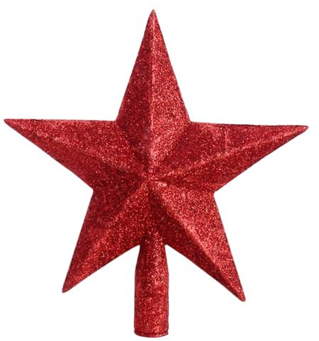 VALICLUD Stern Christbaumspitze Glitzer Rote Stern Weihnachtsbaumspitze Stern Baumspitze Stern Tannenbaum Topper Baumkrone Weihnachtsstern Deckel Weihnachtsdeko 20 cm