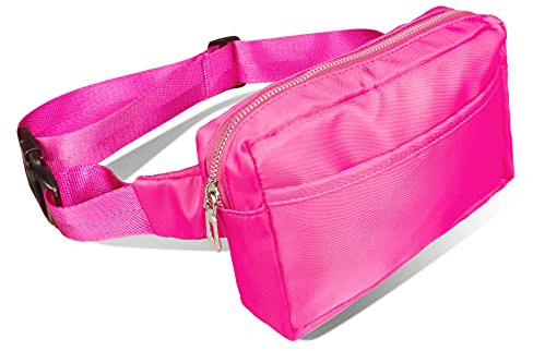 Bauchtasche mit 3 Fächern Verstellbarer Gurt für Sport, Alltag (neon Pink)
