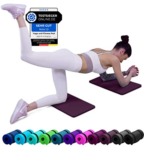 REFIT FITNESS 2er Set Yoga & Fitness Pad Comfort-Mini 25 x 61 x 1.5 cm PainProtect SmartCell NBR Yogamatte Klein Rutschfest Sportmatte Gymnastikmatte Matte Sport Gymnastik Knie Knee Pads Aubergine