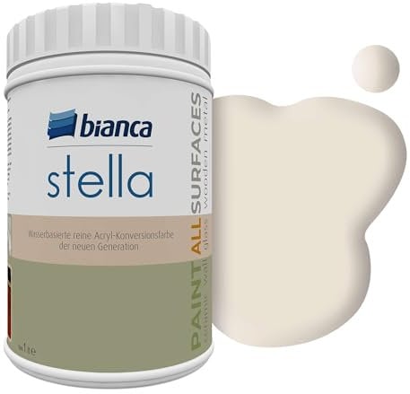 Bianca Stella Möbelfarbe Ohne Schleifen für Küche & Bad, Marmorbeige, Glänzend, 1000ml, Wasserbasiert, Möbellack für alle Oberflächen, Holzfarbe, Fliesenfarbe, Metallfarbe & Renovierfarbe