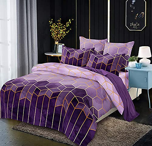 Parure de lit 220x240 Lila Violet Adulte 2 Personnes Sets Housse de Couette Microfibre Sets de Housse de Couette Modern 3D Ensemble Literie avec Fermeture éclair et 2x 65x65cm Taies d'oreiller