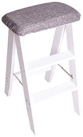 Sywlwxkq Folding Steps Folding Wooden Mini Step Ladder Stool Multifunction Kitchen Steps Library Office 3 Step (Dark Gray) Removable Cushion (Color : White)