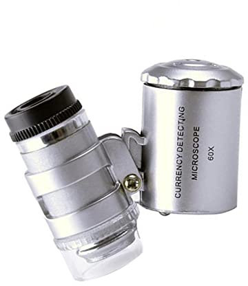 Fowybe Mini Microscopio 60X con Lupa y Bolsillo - Luz LED para Joyería, Diamantes, Gemas, Monedas, Grabados