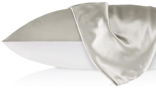 LILYSILK 1PC Silk Pillowcase for Hair and Skin 19 Momme Mulberry Silk Pillow Sham Cover with Cotton Underside Soft Hypoallergenic Silk Bed Pillow Case with Hidden Zipper(Standard 50x75cm, Silvergray)