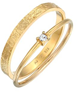 Elli Ring Damen Stapel 2er Set Solitär mit Glaskristall 925 Silber
