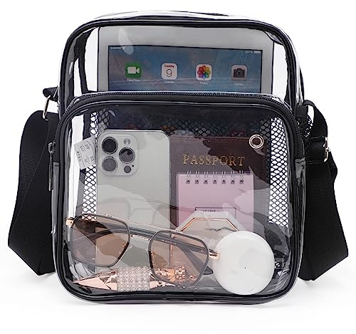 TINYAT Borsa a tracolla trasparente da uomo con borsa a tracolla trasparente per donna con tracolla regolabile, T560, Nero/560