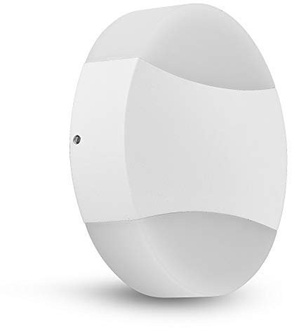 Maxkomfort LED Aussenleuchte rund weiß 10W warmweiß Aussenwandleuchte flach up&down Aussenlampe 1520 DUO