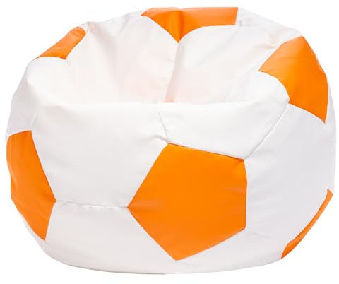 Ecopuf Sitzsack Ball - Bean Bag Ball - Sitzsäcke fur Gaming Sack - Zubehör für Fussball Kinderzimmer - Öko-Leder - 105x80cm, Orange E4