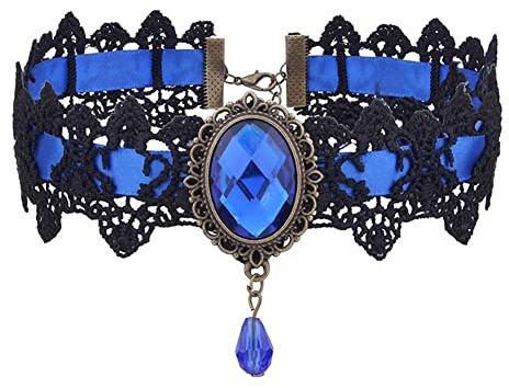Clataly Halskette Ausgraben Blume Kragen Kette Wasser Tropfen Clavicle Choker Halskette Schmuck Halloween Party Zubehör für Frauen Mädchen (Blau)