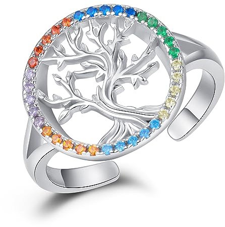 KINGWHYTE Baum des Lebens Ringe für Frauen 925 Sterling Silber Familie Baum einstellbar Ringe Schmuck Geschenke für Mutter Freund Freundin Mädchen
