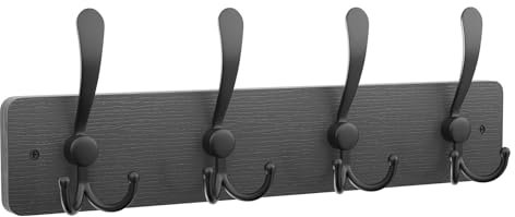YMYNY Porte Manteau Mural Bois, Longueur 42CM Patères, 4 Crochets Triples, Crochets Portemanteau Mural, Porte-Manteau, pour Entrée, Chambre, Salle de Bain, Noir HWS005B