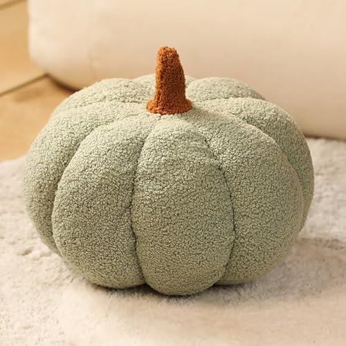 Xinwanhong Kürbis Kissen, 3D Plüsch Kürbis Dekokissen Kopfkissen Kissen Geburstagsgeschenke Sitzkissen Zierkissen für Kinderzimmer Sofa Dekoration, hellgrün, 30cm