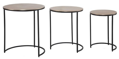 FineBuy Beistelltisch 3er Set Aluminium Gold/Schwarz Design Satztisch Metall Rund, Wohnzimmertisch Abstelltisch Modern, Sofatisch Dekotisch 3-teilig Wohnzimmer, Verschachtelungstische