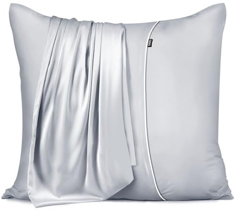 Gulokoka Satin Kissenbezug 2er Set, Luxuriös Glänzend wie Seide, 2 Kissenbezüge Grau 80 x 80 cm