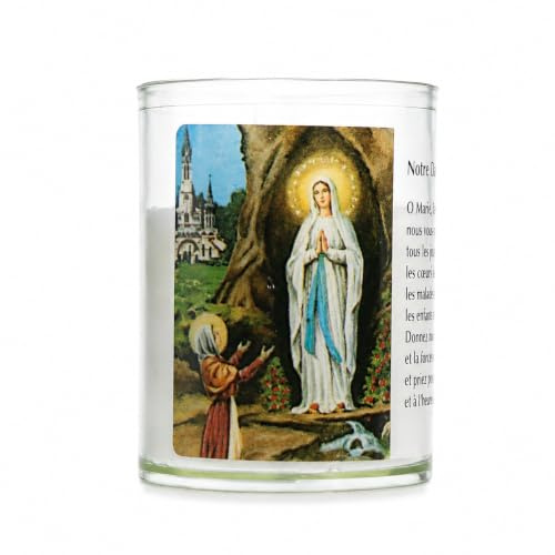 Nachtkerze Unserer Lieben Frau von Lourdes mit Gebet - Christliche Kerze - Christlicher Kult in