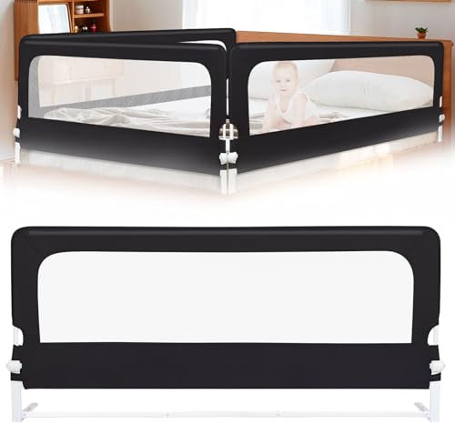 Willonin Barriere de Lit Enfants Barrière de Lit Portable Bébé Barrière de Sécurité de Lit Enfant Rail de Lit Anti-Chute pour Bébés,barrière de lit pour Enfants en Bas âge (Noir, A,200 * 70 * 26cm)