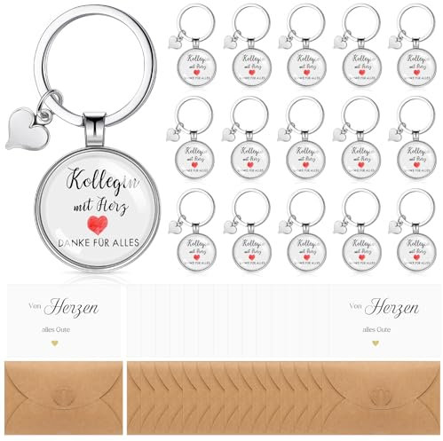 Otuuz 16 Sets Dankeschön Geschenke für Kollegin, Schlüsselanhänger mit Worten Kollegin mit Herz Danke für Alles Karte für Abschiedsgeschenk Geschenk für Jobwechsel Ruhestand Weihnachten Freundschaft