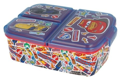 My sweety pop - Brotdose – Lunchbox – für Kinder – Krippe – Kindergarten – Schule – Urlaub – Mahlzeit – 19,5 cm – Geschenkidee – 3 Fächer – Cars – Rot – Jungen