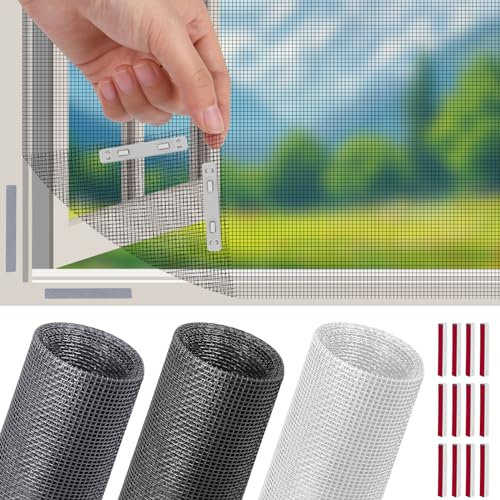 Flintronic Mosquito Netting with 12PCS Magnetic Clips, 150x180cm Insect Fly Window Screen, DIY Fly Screens for Windows, Fibergalss Mesh Insect Mesh, Easy Install Keep Bugs/Flys/Mosquitoes Out, Black
