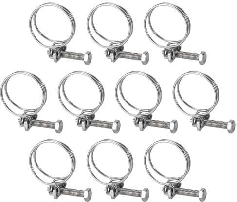 sourcing map 10Pcs Double Wire Hose Clamp, 28-32mm Adjustable Stainless Steel Wire Hose Clips with M6 Bolt for Dust Collection Hose, Pump Hose Pipe