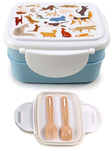 Puckator Porta Pranzo Bento con Posate e Chiusura a Clip - Gatti - Feline Fine