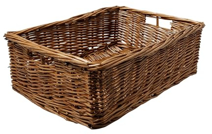 Arthur Cameron - Rectangular Shallow Wicker Storage Tray - Hand-woven by Skilled Artisans in Northern China, an Organiser Basket is the Perfect Home Storage Solution (Distilled Brown, Medium)